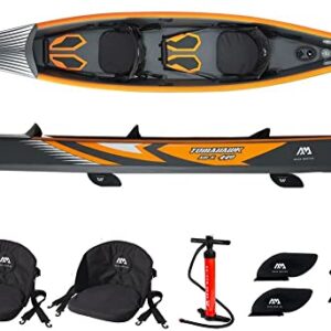 Aqua Marina AIR-K 440 aufblasbares Kajak in Grau und Orange für zwei Personen, mit ergonomischen Sitzen und Steuerungssystem, ideal für Abenteuer auf dem Wasser.