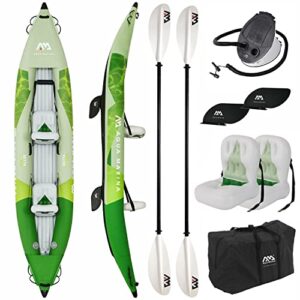 Aqua Marina Betta 412cm aufblasbares Kajak Set für 2 Personen mit Paddeln, Pumpe und Zubehör in grün-weißer Farbe für Wassersportaktivitäten.