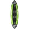 Aquamarina Laxo-380 Kajak in grün-schwarzer Farbgestaltung, ideal für bis zu 3 Personen, geeignet für Freizeitaktivitäten auf Seen und Flüssen.