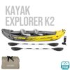 Aufblasbares Kajak Explorer K2 für 2 Personen in Gelb mit Zubehör, inklusive Sitze, Paddel und Handpumpe, 312 x 91 x 51 cm