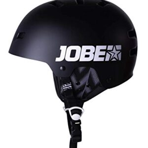 Schwarzer Wakeboard Helm für Wassersportler mit abnehmbaren Ohr-Polstern und gutem Sitz. Ideal für Sicherheit und Komfort beim Wassersport.