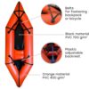 Ultralight PackRaft in Orange für Bikepacking und Wassersport, leicht und tragbar mit verstellbarem Rückenteil und Zubehörbefestigung