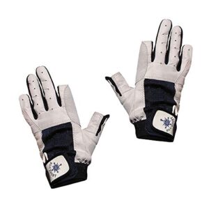 BluePort Segelhandschuhe aus Leder mit zwei frei beweglichen Fingern in Marine-/Weiß-Farbton, ideal für Segelsport und Wassersportaktivitäten.