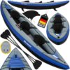 Aufblasbares Kajak Bluemarina Samoa für 3 Personen in Blau und Grau mit ergonomischen Sitzen und Paddeln - Ideal für Angel- und Freizeitpaddeln