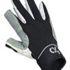 Schwarze unisex Segelhandschuhe Offshore mit 2-Finger-frei Design für Wassersportarten wie Segeln, Kajakfahren und Wakeboarden, Größe XL