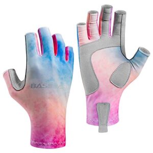 Fingerlose Damen Angeln Handschuhe mit UPF 50+ UV-Schutz, ideal für Outdoor-Aktivitäten wie Kajakfahren, Wandern und Radfahren. Leichter und elastischer Stoff mit griffiger Handfläche für besseren Halt.