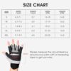 Größentabelle für FitsT4 Sports Segelhandschuhe mit Informationen zu den Größen S bis XXL, die Maße in Zoll und cm zeigt und eine Hand im Beispiel zeigt.