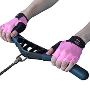 Hellrosa Ruder-Handschuhe für Frauen, ideal für Wassersportarten wie Rudern, Kajakfahren und SUP, mit rutschfesten Handflächen und halber Fingerfreiheit für besseren Komfort und Griffigkeit.