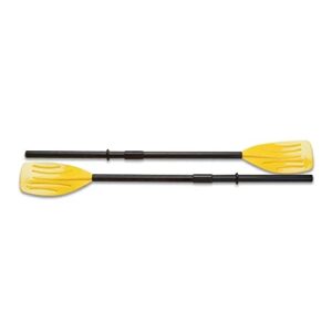 Paar Ruder aus Aluminium und PVC, 122 cm lang, ideal für Bootfahren und Wassersport, mit gelben Schaufeln und schwarzem Schaft.