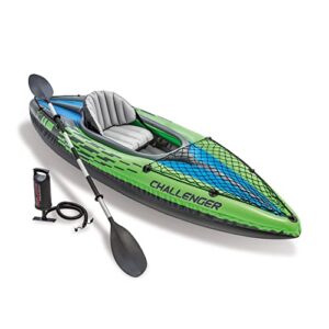 Intex Challenger K1 Unisex Boot, aufblasbares Kajak in grün und blau mit Paddel und Luftpumpe, ideal für einen Tag auf dem Wasser, 274 x 76 x 33 cm.