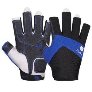 FitsT4 Sports Kajak Handschuhe in Blau mit gepolsterter Handfläche und Mesh Rücken für optimalen Komfort beim Paddeln und Segeln.
