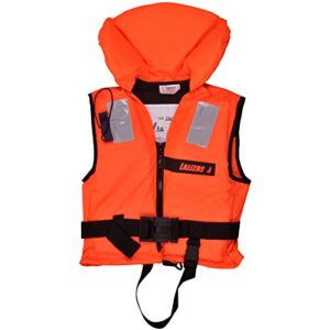 Lalizas Rettungsweste 100 N in leuchtendem Orange für Kinder zwischen 30 und 40 kg, ausgestattet mit einem Reiverschluss und reflektierenden Elementen für erhöhte Sichtbarkeit im Wasser.