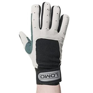 Lomo Langfinger-Segelhandschuhe in Grau für Segeln und Outdoor-Aktivitäten, mit rutschfester Amara-Handfläche und verstellbarem Klettverschluss.