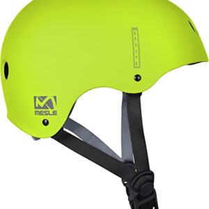 Leuchtend gelber Wassersporthelm mit abnehmbarem Ohrenschutz, geeignet für Wakeboarden, Kiten, Kajakfahren, und Segeln, CE EN 1385 zertifiziert.