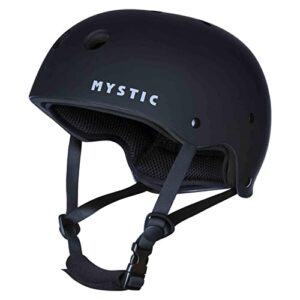 Mystic Wassersporthelm MK8 in Schwarz, ideal für Kitesurfen, Windsurfen und Kajakfahren, mit robustem Design und verstellbaren Riemen für optimalen Schutz und Komfort.