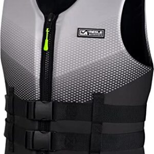 Mesle Neopren Schwimmweste NYO 3D für Erwachsene in sportlichem Design, schwarz und grau mit breiten Gurten und Reißverschluss, ideal für Wassersportarten wie Stand-Up-Paddling und Kajakfahren