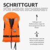 NOARD Rettungsweste für Kinder und Erwachsene in Signalorange, ausgestattet mit Sicherheitsmerkmalen wie Schrittgurt und SOLAS-zugelassenen Reflektoren, für optimale Sichtbarkeit und Schutz auf dem Wasser.