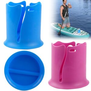 Zwei praktische Paddle Board Getränkehalter in Blau und Pink, ideal für Wassersport und Stand Up Paddling, mit Platz für Getränke und Utensilien.