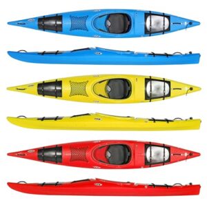 Prijon Dayliner L Wanderkajak in leuchtendem Gelb, geeignet für ruhige und anspruchsvolle Touren auf dem Wasser, mit stromlinienförmigem Design und komfortablem Sitz.