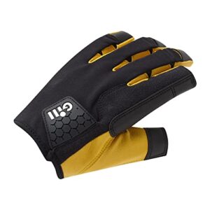 Professionelle Segelhandschuhe mit offenen Fingerspitzen und Daumen für Wassersportler, in Schwarz, Größe L, ideal für Segeln, Paddelsport und Kajakfahren.