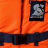 Secumar Rettungsweste Bravo in leuchtendem Orange für Kinder von 20 bis 30 kg mit Sicherheitsmerkmalen wie einem stabilen Clip-Verschluss, Kopfstütze und reflektierenden Elementen.