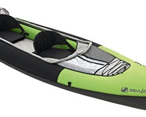 Aufblasbares Sevylor Yukon Kajak für 2 Personen in grün und schwarz, ideal für Wasserabenteuer und Freizeitaktivitäten.