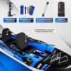 Aufblasbares SKINHAWK Kajak Set 380 in Blau und Schwarz für zwei Personen mit ergonomischen Sitzen, Hochdruckluftpumpe und Aluminium-Paddeln.