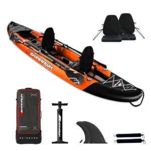SKINHAWK Exclusiv Orange Kajak Set 380, aufblasbares Kajak für 2 Personen mit ergonomischen Sitzen und Hochdruckluftpumpe.