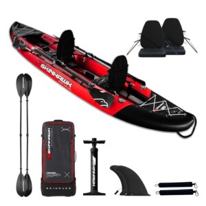SKINHAWK Exclusiv Rot Kajak Set 380 – Aufblasbares Kajak mit Platz für zwei Personen, inklusive Sitzen, P paddeln und Zubehör für Wassersportarten.