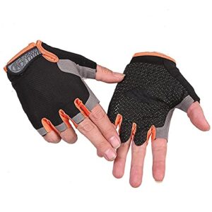 TAHUAON Unisex Halbfinger-Fitness-Handschuhe in Schwarz und Orange, ideal für Kanufahren, Windsurfen, Fitnessstudio und Segeln, Größe XL.