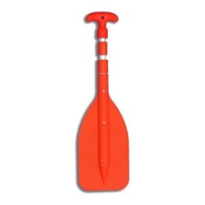 Vielseitiges orangefarbene Teleskop Paddel mit verstellbarer Länge von 53 bis 107 cm, ideal für Wassersport und Notpaddel.