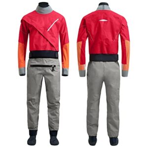 VZKAK Trockentauchanzug für Herren in leuchtendem Rot, ideal für Kaltwasserpaddeln und Wildwasserpaddeln, mit ergonomischem Design und wasserdichten Dichtungen.