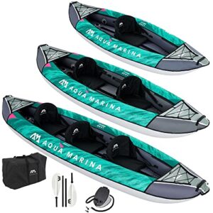 Aqua Marina Laxo-285 aufblasbares Kajak im Set mit Paddel, Pumpe und Rucksack in auffälligem türkisem Design, geeignet für eine Person.