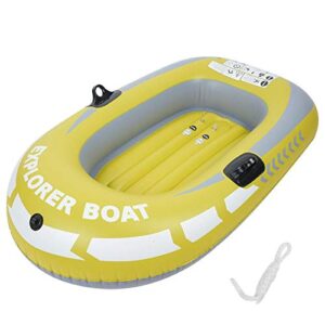 Leuchtend gelbes aufblasbares Boot aus PVC, ideal für Wassersport und angeln, mit stabiler Bauweise und praktischem Design.
