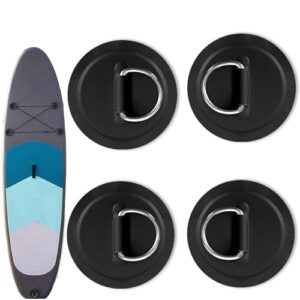 Edelstahl-D-Ring-Patch Set mit vier schwarzen D-Ringen, ideal für Schlauchboote und Stand-Up Paddleboards, perfekt für Bootsreparaturen und Zubehörmontagen.