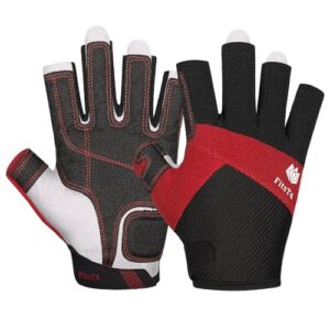 FitsT4 Sports Kajak Handschuhe in Rot mit 3/4-Finger Design und gepolsterter Handfläche für optimalen Komfort beim Wassersport