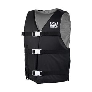 Schwarze Mesle Schwimmweste für Erwachsene, Universal 50N Schwimmhilfe, geeignet für Wassersportarten wie SUP, Kanu, Wakeboard und Wasserski.