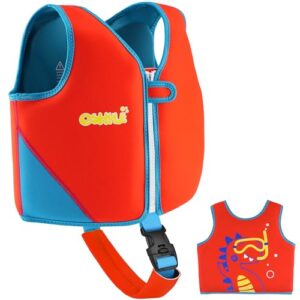Leuchtende orange Kinder Schwimmweste aus Neopren für Jungen und Mädchen, geeignet für Kleinkinder von 1 bis 9 Jahren, mit durchgehendem Reißverschluss und sicherem Sitz für unbeschwerten Schwimmspaß.