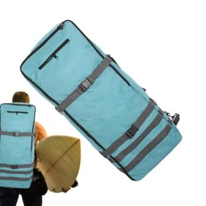 Robuster und praktischer Paddle Board Rucksack für transportierbare Wassersportausrüstung in türkis mit grauen Gurten, ideal für Outdoor-Abenteuer und Paddleboarding.