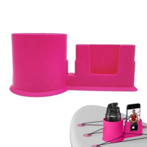 Multifunktionaler Getränkehalter in Rosa für Paddle Boards und Kajaks, geeignet für Flaschen und Handys.