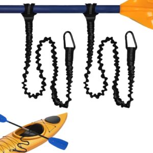 2 Stück Kajak Sicherheit Paddelleine, 1,5 m elastische Paddel Sicherungsleine mit Karabinerhaken für Kajak, Kanu, Boot (Schwarz)