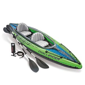 Aufblasbares Kajak Challenger K2 von Intex für 2 Personen, PVC-Matte und verstauter Sitz mit Rückenlehne