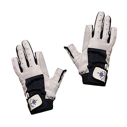 Segelhandschuhe für Erwachsene, Unisex, Leder, 2 Finger frei, blau-weiß, ideal für Segelsport und Wassersport