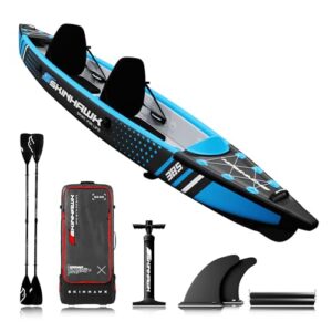 SKINHAWK Blau KAJAK 2 Personen Drop-Stitch Blau KANU SCHLAUCHBOOT 385CM X 85 cm, Wassersport, Kanadier, Segeln, Surfen