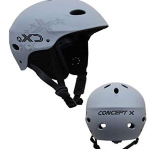 Schutzhelm für Wassersportarten, grauer Helm mit schwarzer Klinke, ideal für Kiten, Surfen, Wakeboarden und Kajakfahren