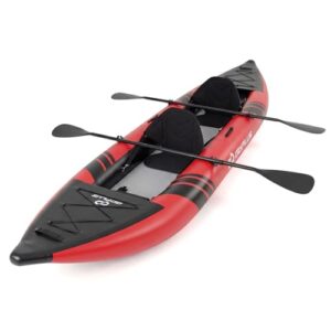 Aufblasbares Kajak 2 Personen, Aluminium-Paddel, gepolsterter Sitz und Handpumpe für Wasserausflüge