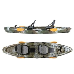 Robustes PE Kajak in Sand Camouflage Optik für 2 Personen mit 2 Sitzen und 2 Paddeln