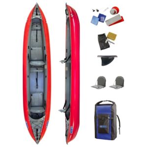 Gumotex Thaya 2 Personen Kajak Drop Stitch Luftboot rot mit Pumpe und PADDEL in roter Farbe, perfekt für ruhige Seen, Flüsse oder offenes Meer