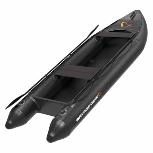 Savage Gear E-Rider Kayak 330x110cm, Angelkajak zum Spinnfischen und Raubfischangeln, robuste Konstruktion mit drei Protech-Luftventilen, doppeltverstellbares Doppelpaddel