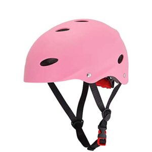 Pink Sicherheitshelm mit schwarzen Riemen und roten Verschlüssen auf weißen Hintergrund, ideal für Wassersportler